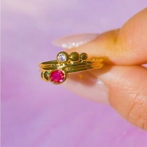 Gold Ring with pink Gemstone by Oomiay